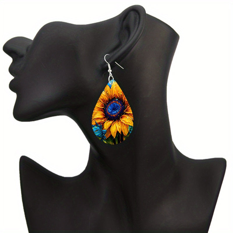 4Pairs Charming Sunflower Water Drop Earrings - Fashionable and Vibrant Design - Perfect for Teenage Girls