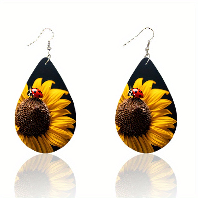 4Pairs Charming Sunflower Water Drop Earrings - Fashionable and Vibrant Design - Perfect for Teenage Girls