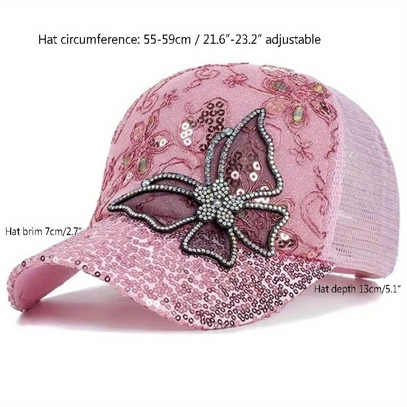 1Pc Bling Bling Sequins Butterfly Baseball Cap For Women Summer Breathable Snapback Caps Sunshade Visors Sun Hat UV Protection Hats