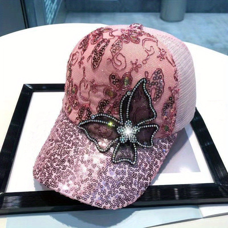 1Pc Bling Bling Sequins Butterfly Baseball Cap For Women Summer Breathable Snapback Caps Sunshade Visors Sun Hat UV Protection Hats