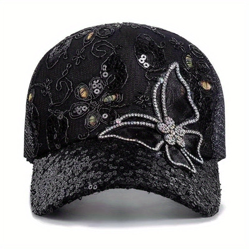 1Pc Bling Bling Sequins Butterfly Baseball Cap For Women Summer Breathable Snapback Caps Sunshade Visors Sun Hat UV Protection Hats