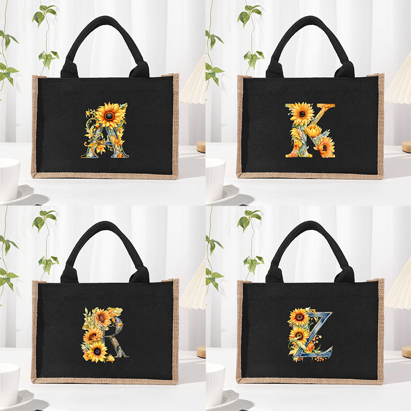 Sunflowers Floral Letter Print Canvas Tote Bag, Large Capacity Shoulder Bag, Gift For Teachers, Friends, Family, Or Girlfriend