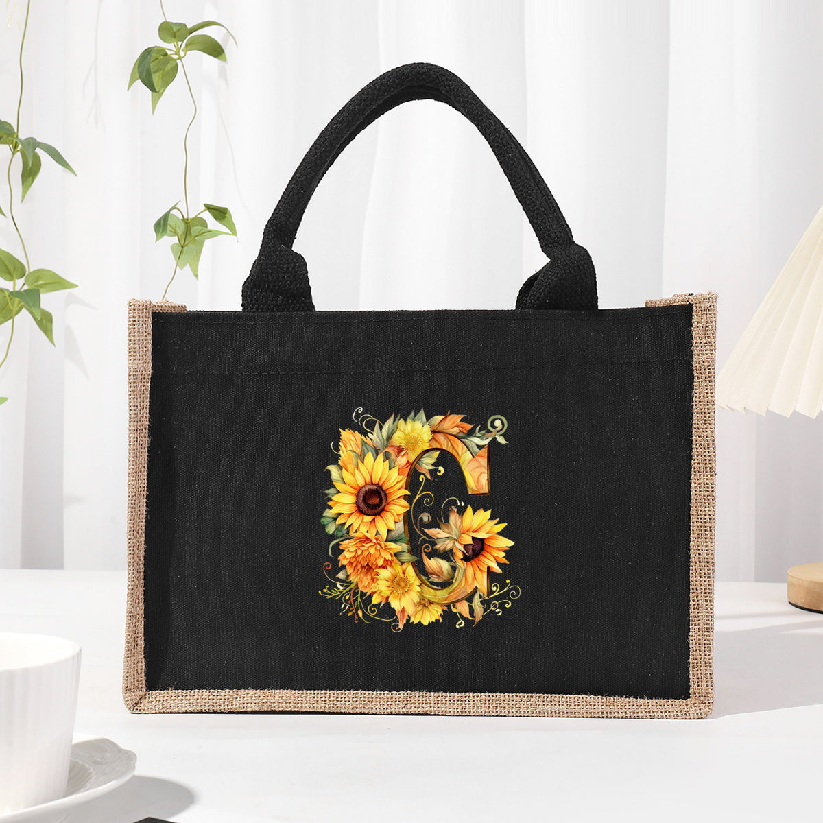 Sunflowers Floral Letter Print Canvas Tote Bag, Large Capacity Shoulder Bag, Gift For Teachers, Friends, Family, Or Girlfriend