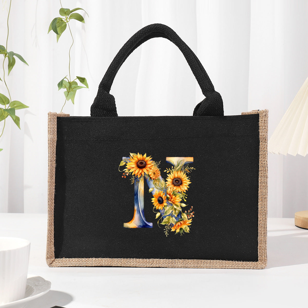 Sunflowers Floral Letter Print Canvas Tote Bag, Large Capacity Shoulder Bag, Gift For Teachers, Friends, Family, Or Girlfriend