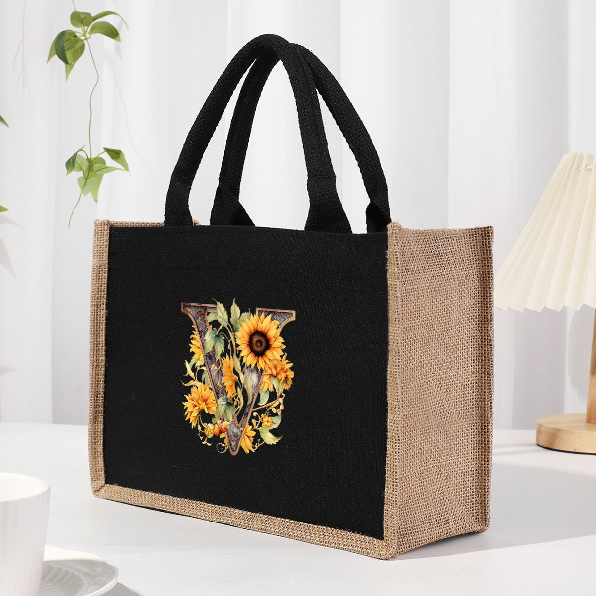 Sunflowers Floral Letter Print Canvas Tote Bag, Large Capacity Shoulder Bag, Gift For Teachers, Friends, Family, Or Girlfriend