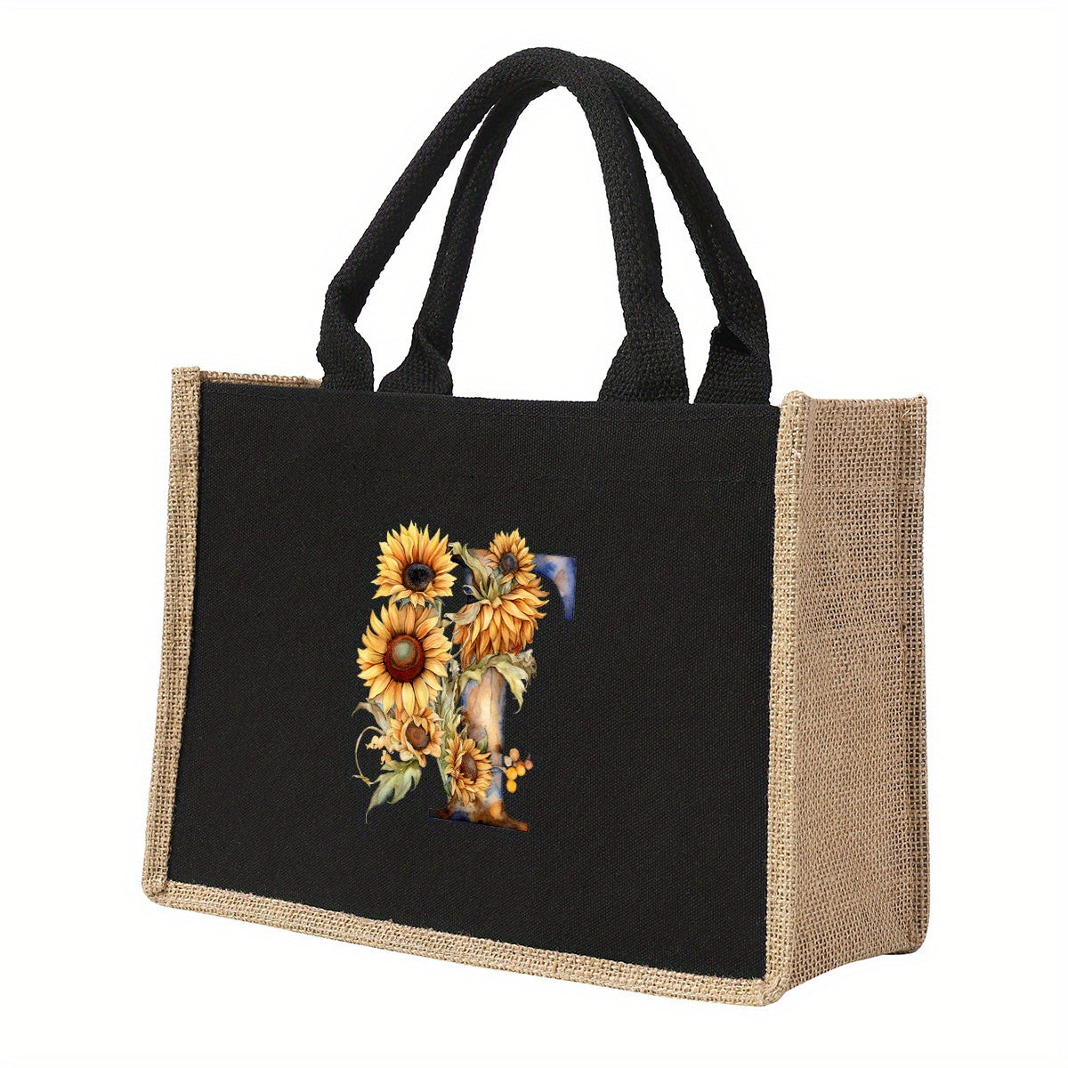 Sunflowers Floral Letter Print Canvas Tote Bag, Large Capacity Shoulder Bag, Gift For Teachers, Friends, Family, Or Girlfriend