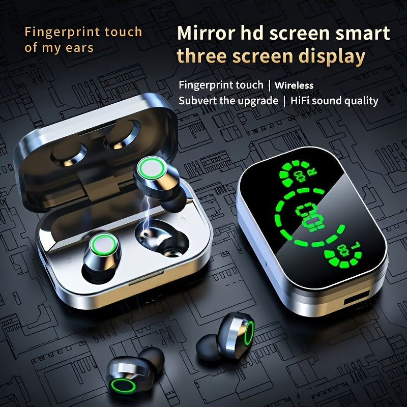 2024 Triple-Screen Smart Wireless Earbuds - Digital Display, Fashion Mirror Design, Wireless Charging, Phone Backup Battery, Perfect for Sports & Gaming