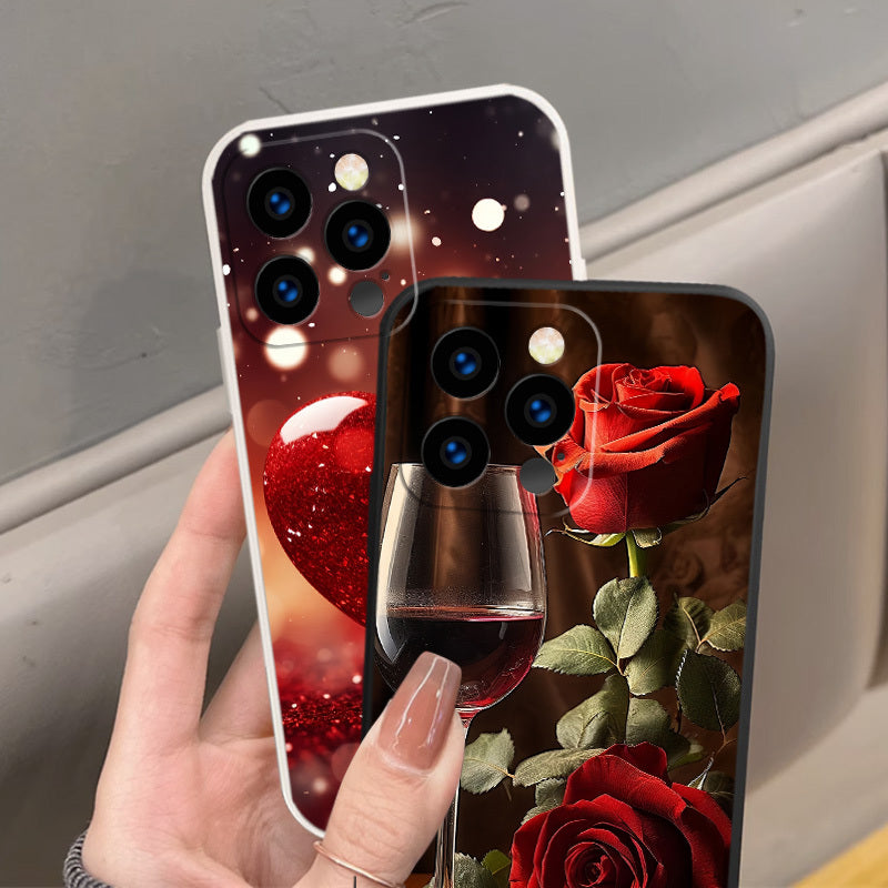 Romantic Rose And Wine Glass Phone Case for Iphone 15 Pro Max/15 Pro/15 Plus/15/14 Pro Max/14 Pro/14 Plus/14/13 Pro Max/13 Pro/13 Mini/13/12 Pro Max/12 Pro/12 Mini/12/11 Pro Max/11 Pro/11/Xr - TPU Material