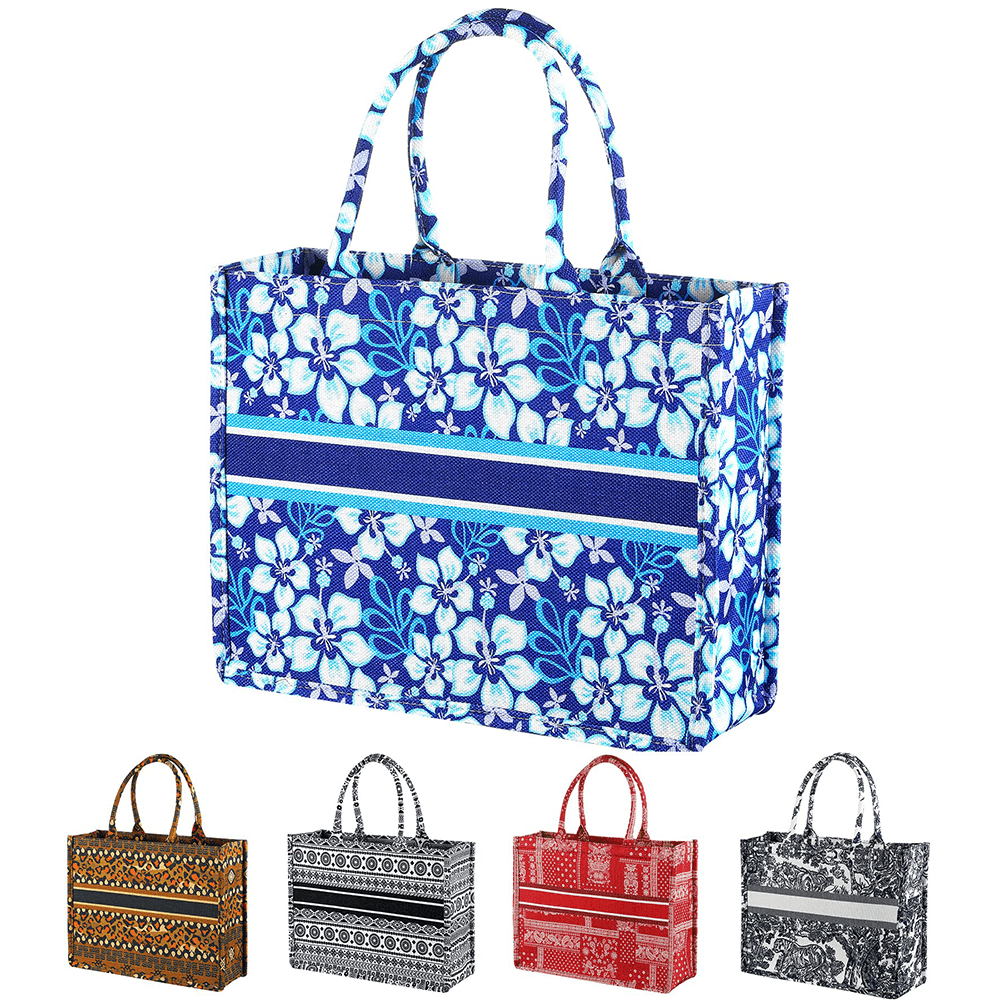 Beach Tote Bags Summer Travel Necessities for Vacation Trip Cruise Essentials Accessories Stuff Swim Pool Gear Beachbag Packable Gift for Women Blue Floral Teacher Must Haves School Supplies 2024