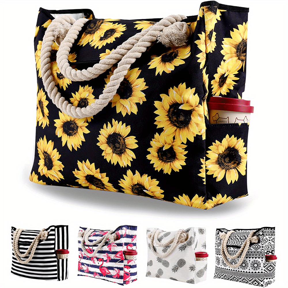 Beach Tote Bags Summer Travel Necessities for Vacation Trip Cruise Essentials Accessories Stuff Swim Pool Gear Beachbag Packable Birthday Gift for Women Sunflower One Size