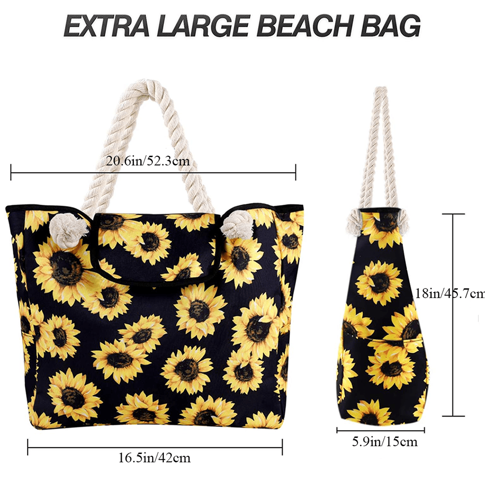 Beach Tote Bags Summer Travel Necessities for Vacation Trip Cruise Essentials Accessories Stuff Swim Pool Gear Beachbag Packable Birthday Gift for Women Sunflower One Size