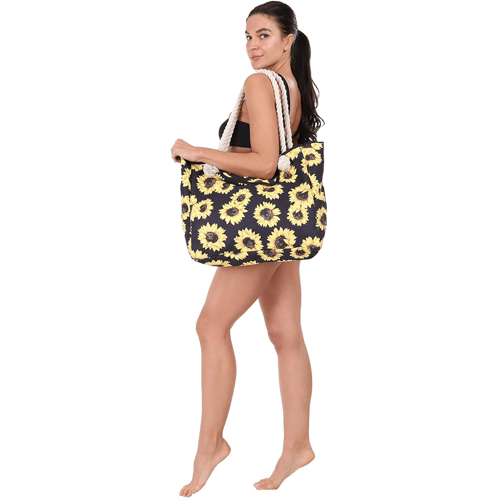 Beach Tote Bags Summer Travel Necessities for Vacation Trip Cruise Essentials Accessories Stuff Swim Pool Gear Beachbag Packable Birthday Gift for Women Sunflower One Size