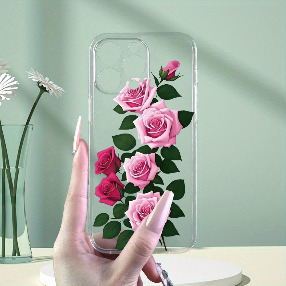 Creative, Simple, Beautiful Rose Pattern, Personality, Trendy, Hot-Selling, Transparent Mobile Phone Case for Men And Women, Comfortable Grip for Iphone 15/15Plus/15Pro/15Promax/14/14Plus/14Pro/14Promax/13/13Mini/13Pro/13Prom