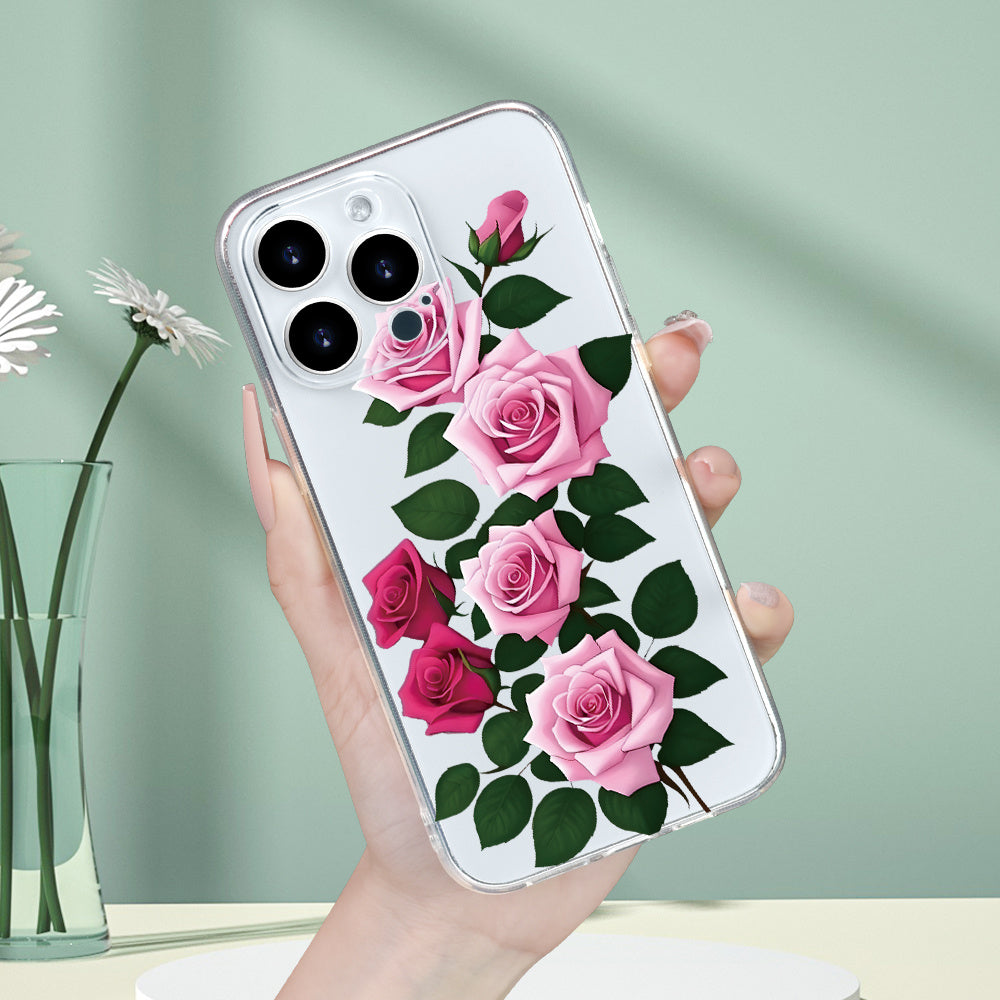 Creative, Simple, Beautiful Rose Pattern, Personality, Trendy, Hot-Selling, Transparent Mobile Phone Case for Men And Women, Comfortable Grip for Iphone 15/15Plus/15Pro/15Promax/14/14Plus/14Pro/14Promax/13/13Mini/13Pro/13Prom