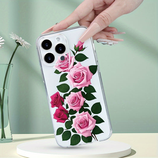 Creative, Simple, Beautiful Rose Pattern, Personality, Trendy, Hot-Selling, Transparent Mobile Phone Case for Men And Women, Comfortable Grip for Iphone 15/15Plus/15Pro/15Promax/14/14Plus/14Pro/14Promax/13/13Mini/13Pro/13Prom