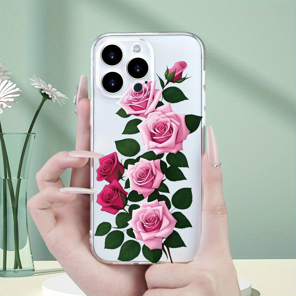 Creative, Simple, Beautiful Rose Pattern, Personality, Trendy, Hot-Selling, Transparent Mobile Phone Case for Men And Women, Comfortable Grip for Iphone 15/15Plus/15Pro/15Promax/14/14Plus/14Pro/14Promax/13/13Mini/13Pro/13Prom