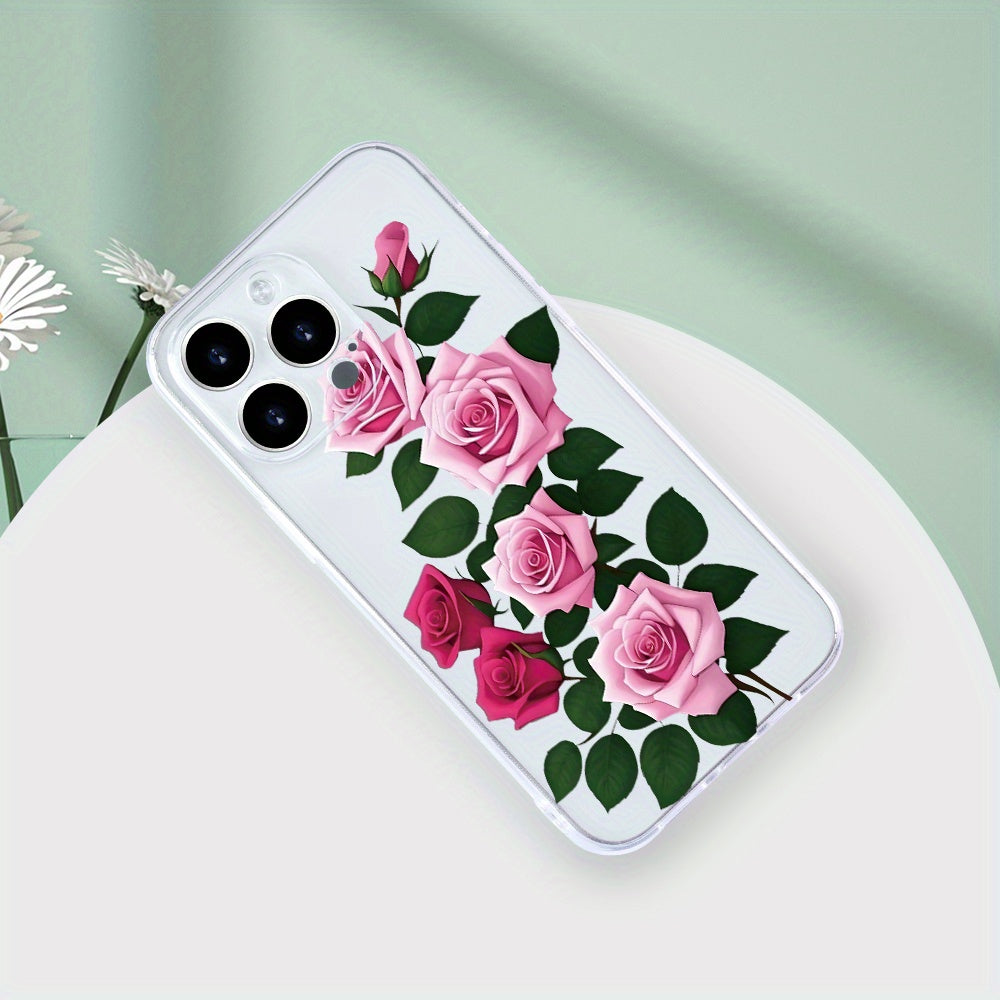 Creative, Simple, Beautiful Rose Pattern, Personality, Trendy, Hot-Selling, Transparent Mobile Phone Case for Men And Women, Comfortable Grip for Iphone 15/15Plus/15Pro/15Promax/14/14Plus/14Pro/14Promax/13/13Mini/13Pro/13Prom