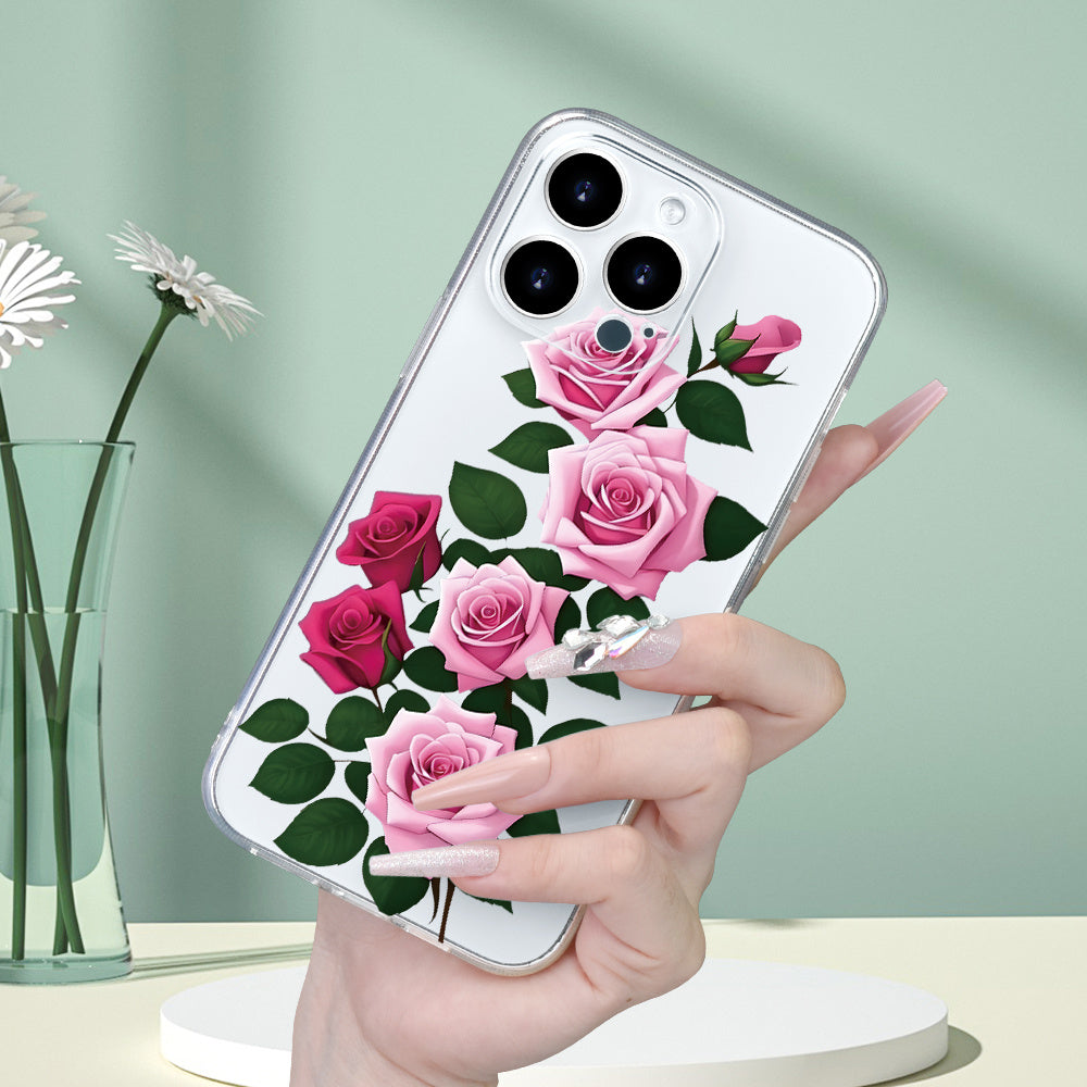 Creative, Simple, Beautiful Rose Pattern, Personality, Trendy, Hot-Selling, Transparent Mobile Phone Case for Men And Women, Comfortable Grip for Iphone 15/15Plus/15Pro/15Promax/14/14Plus/14Pro/14Promax/13/13Mini/13Pro/13Prom