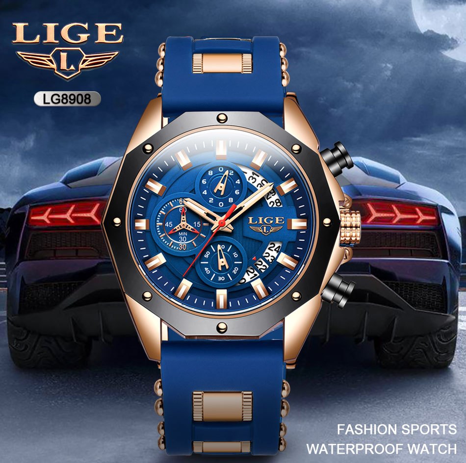 LIGE Casual Fashion Quartz Watch with exquisite wrap, Mineral lens/Silicone strap/Luminous display, Chronograph Waterproof Calendar Pointer Big Dial Sports Watches, Suitable for Women/Men, Suitable as Christmas Gift