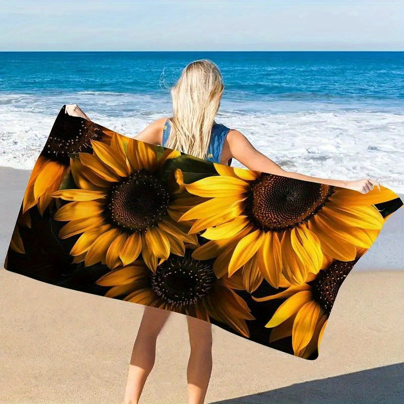 Sunflower Pattern Microfiber Beach Towel - Luxuriously Soft & Rapidly Absorbent - Modern Style for Yoga, Swimming, Fitness & Camping - Fashion-Forward, Multi-Purpose, Perfect for Outdoor Adventures