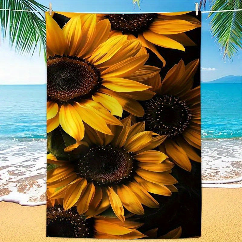 Sunflower Pattern Microfiber Beach Towel - Luxuriously Soft & Rapidly Absorbent - Modern Style for Yoga, Swimming, Fitness & Camping - Fashion-Forward, Multi-Purpose, Perfect for Outdoor Adventures