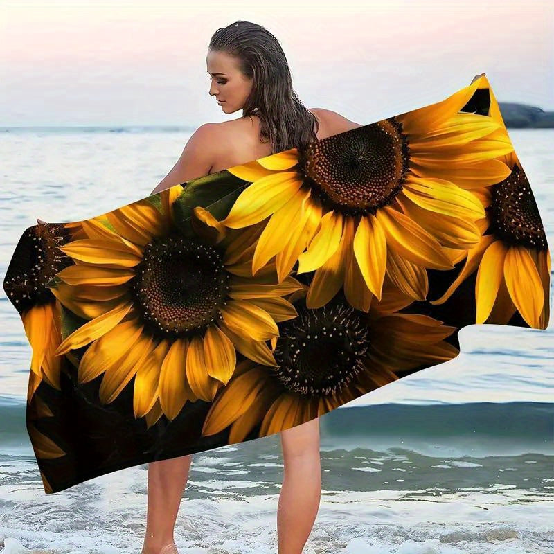 Sunflower Pattern Microfiber Beach Towel - Luxuriously Soft & Rapidly Absorbent - Modern Style for Yoga, Swimming, Fitness & Camping - Fashion-Forward, Multi-Purpose, Perfect for Outdoor Adventures