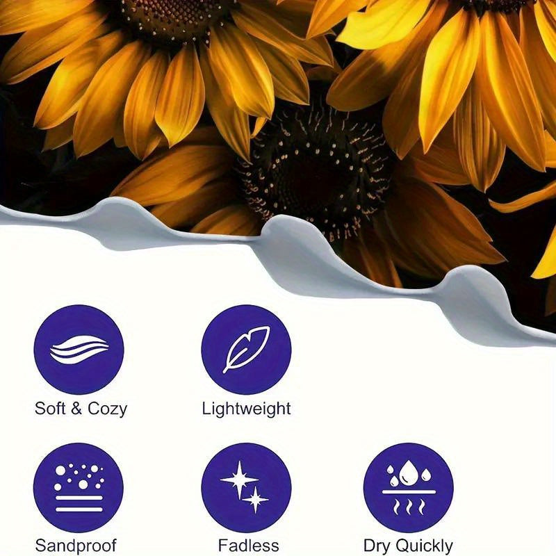 Sunflower Pattern Microfiber Beach Towel - Luxuriously Soft & Rapidly Absorbent - Modern Style for Yoga, Swimming, Fitness & Camping - Fashion-Forward, Multi-Purpose, Perfect for Outdoor Adventures