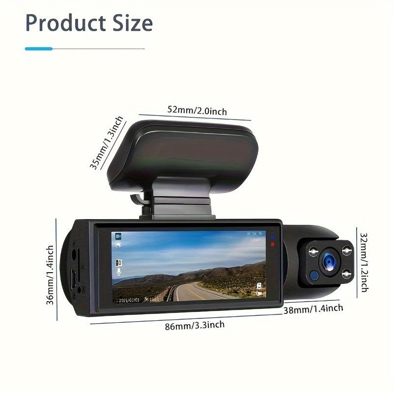 The latest dashcam 1080P dual camera USB rechargeable lithium polymer battery onboard DVR, 3.16-inch IPS screen