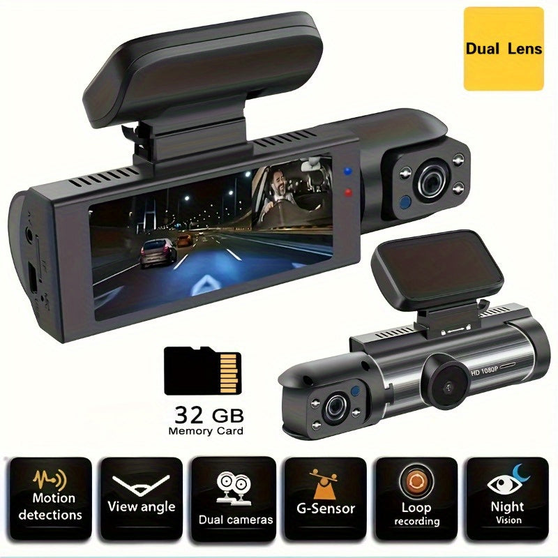 The latest dashcam 1080P dual camera USB rechargeable lithium polymer battery onboard DVR, 3.16-inch IPS screen