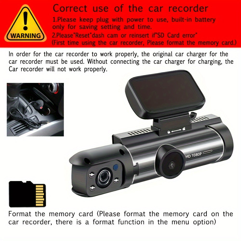 The latest dashcam 1080P dual camera USB rechargeable lithium polymer battery onboard DVR, 3.16-inch IPS screen