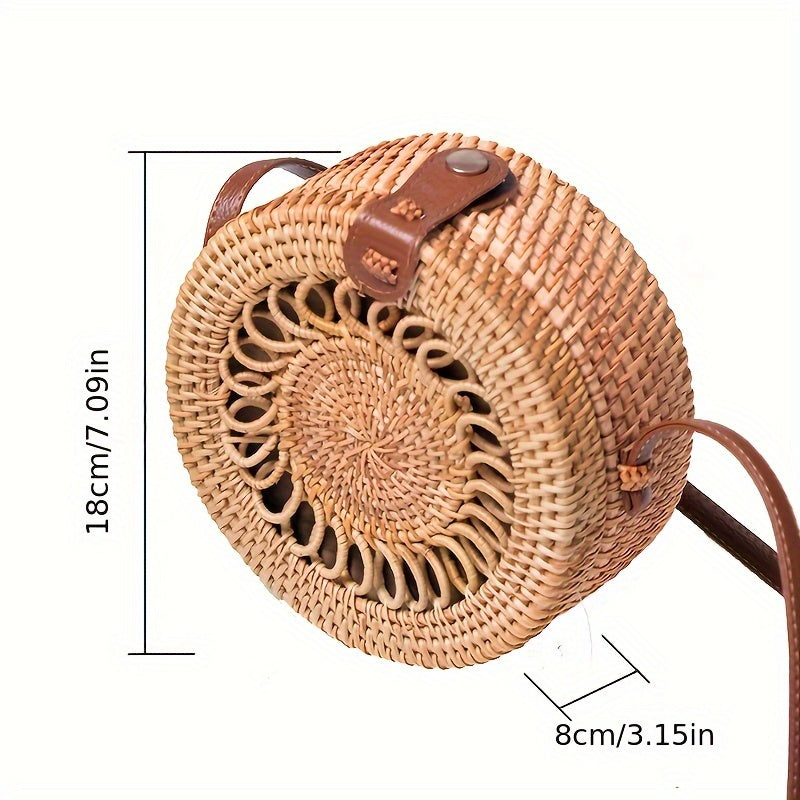 Handwoven Cork Crossbody Bag for Women - Fashionable Mini Round Woven Purse with Secure Buckle Closure and Polyester Lining