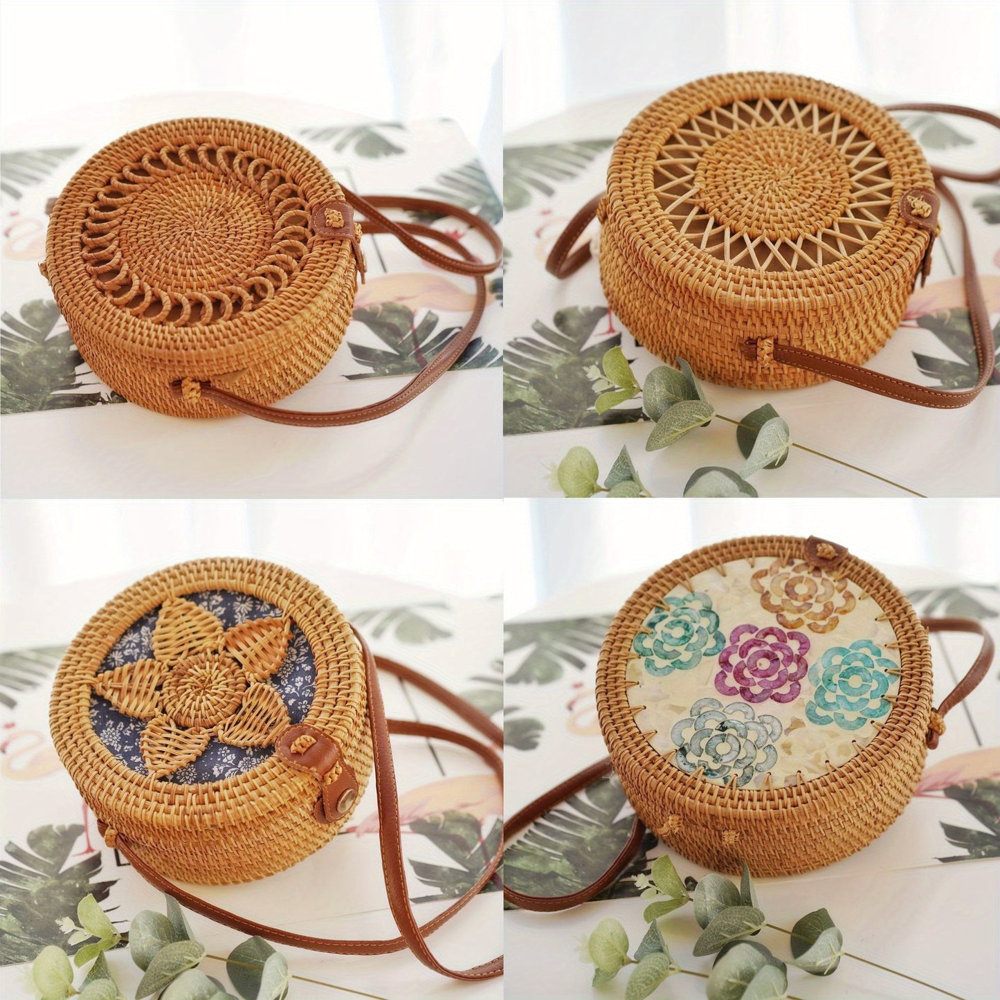 Handwoven Cork Crossbody Bag for Women - Fashionable Mini Round Woven Purse with Secure Buckle Closure and Polyester Lining