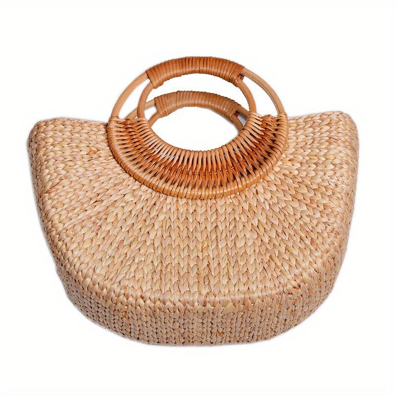 Chic Hand-Woven Rattan Straw Beach Tote - Lightweight, Open Top Shoulder Bag for Women | Perfect for Travel & Vacation