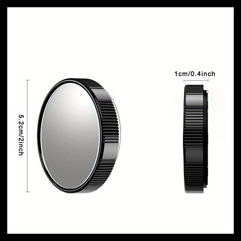 2Pcs Blind Spot Car Mirrors - Large 2 Inch Reusable Design with High-Definition Glass and Convex 360° Wide Angle for Enhanced Safety - Universally Compatible with Cars, SUVs, and Trucks in Sleek Black Finish