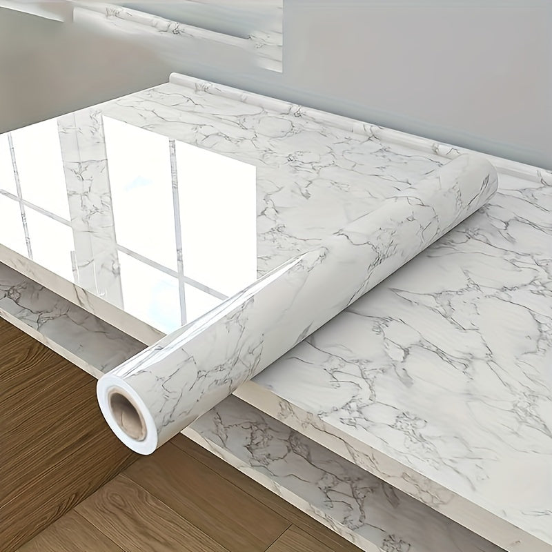 Marble Contact Paper Roll, Self-Adhesive Plastic Shelf Liner, Waterproof, Heat & Oil Resistant – Easy to Clean, Durable Kitchen Drawer & Furniture Upgrade, Seamless Home Decor