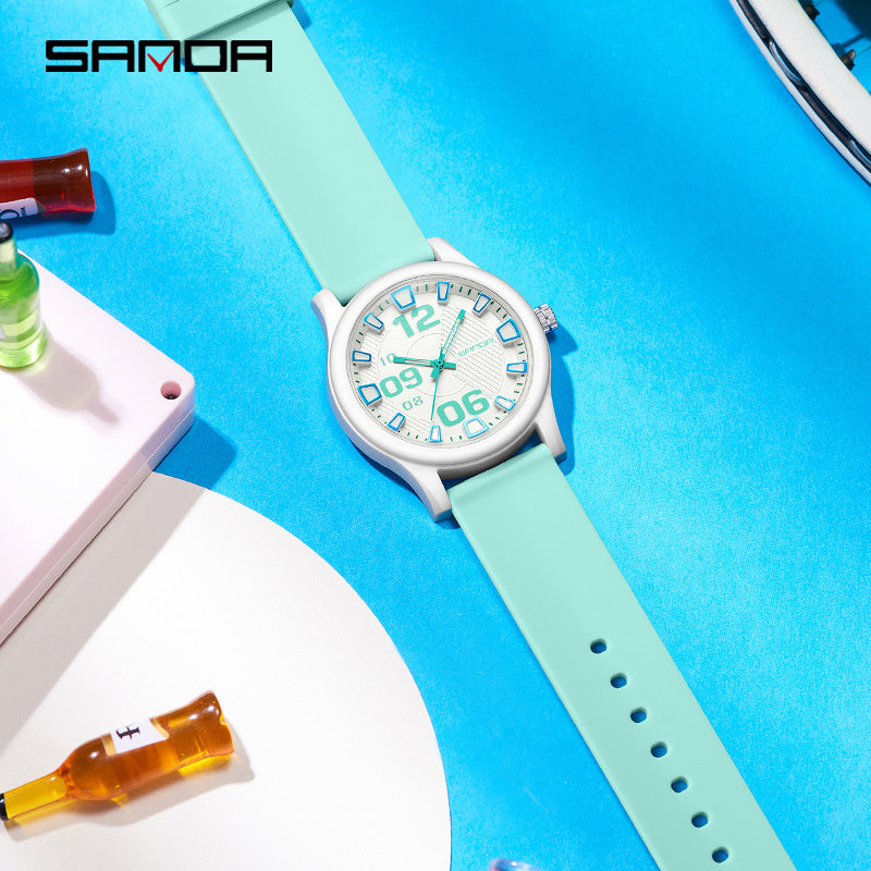 SANDA Casual Quartz Watch for Boys - Waterproof, Lightweight with Silicone Strap, Fashionable Street Style, Includes Gift Box