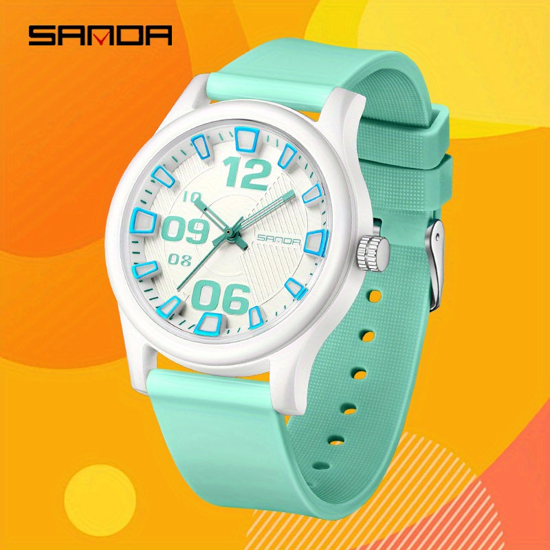 SANDA Casual Quartz Watch for Boys - Waterproof, Lightweight with Silicone Strap, Fashionable Street Style, Includes Gift Box