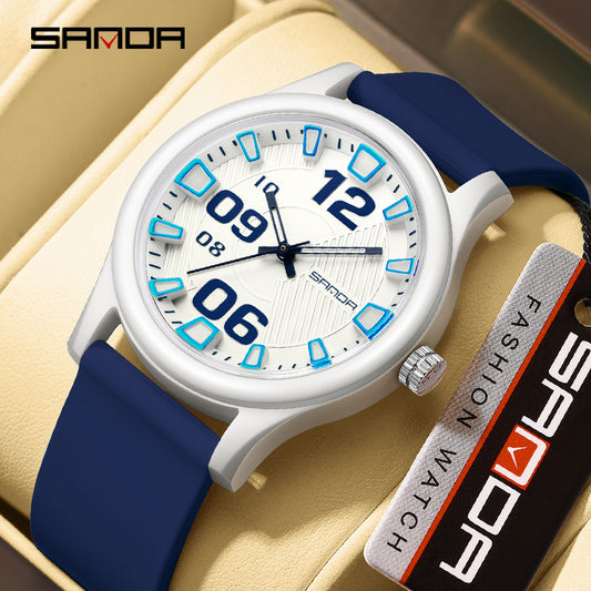 SANDA Casual Quartz Watch for Boys - Waterproof, Lightweight with Silicone Strap, Fashionable Street Style, Includes Gift Box