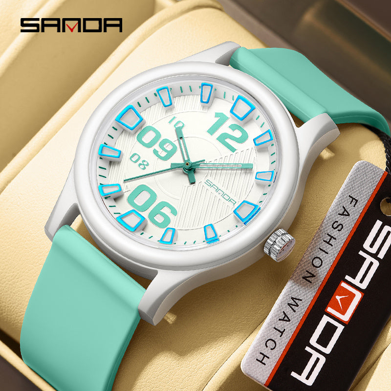 SANDA Casual Quartz Watch for Boys - Waterproof, Lightweight with Silicone Strap, Fashionable Street Style, Includes Gift Box