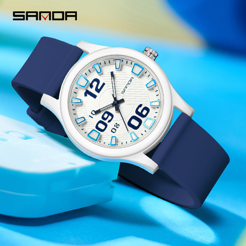 SANDA Casual Quartz Watch for Boys - Waterproof, Lightweight with Silicone Strap, Fashionable Street Style, Includes Gift Box