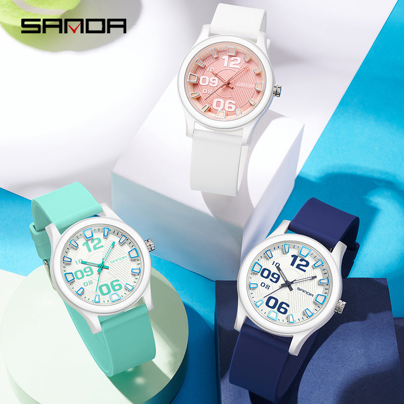 SANDA Casual Quartz Watch for Boys - Waterproof, Lightweight with Silicone Strap, Fashionable Street Style, Includes Gift Box