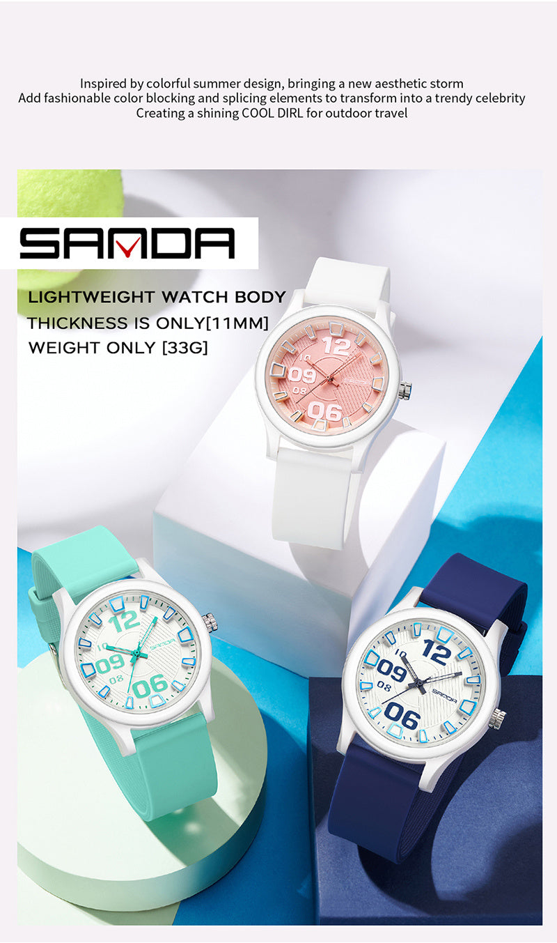 SANDA Casual Quartz Watch for Boys - Waterproof, Lightweight with Silicone Strap, Fashionable Street Style, Includes Gift Box