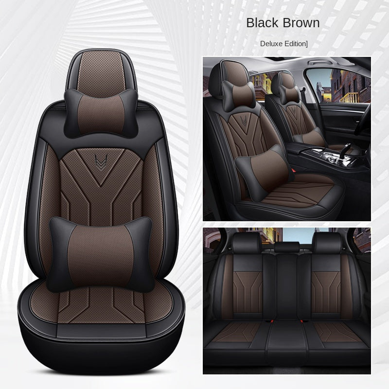 5-Seat Universal Fit Luxury Faux Leather Car Seat Cover Set - Waterproof, All-Season, Sponge Filled, PU Leather Surface, Front and Rear Cushion Protector for Sedan, Pickup, Trucks, Hatchbacks, SUVs, and Crossovers