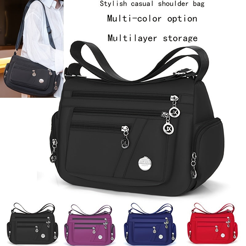 Chic Waterproof Nylon Crossbody Bag for Women - Versatile Multi-Layer Shoulder Purse with Zip Closure, Perfect for Travel & Everyday Use