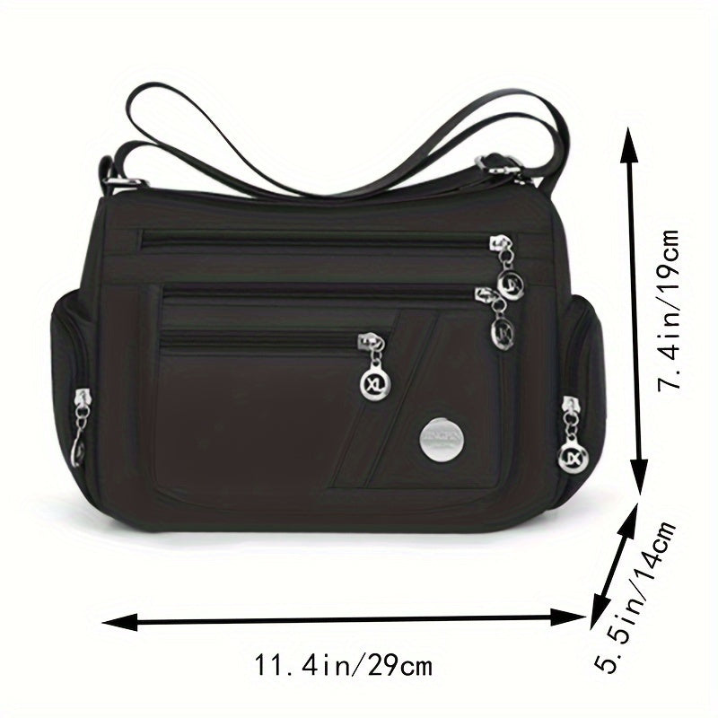 Chic Waterproof Nylon Crossbody Bag for Women - Versatile Multi-Layer Shoulder Purse with Zip Closure, Perfect for Travel & Everyday Use