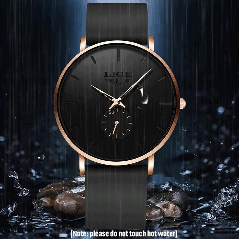 LIGE Ultra-Thin Quartz Watch for Men & Women - Classic, with Silicone Strap - Perfect Birthday or Christmas Gift