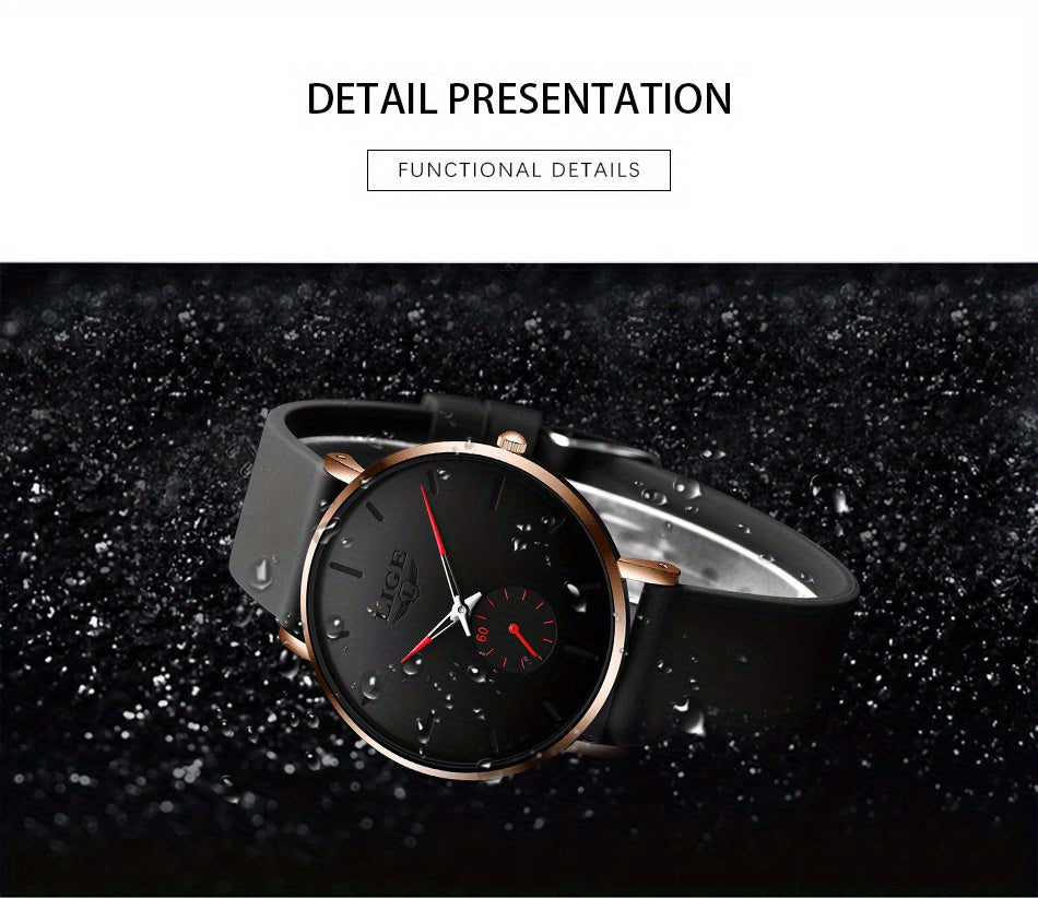 LIGE Ultra-Thin Quartz Watch for Men & Women - Classic, with Silicone Strap - Perfect Birthday or Christmas Gift