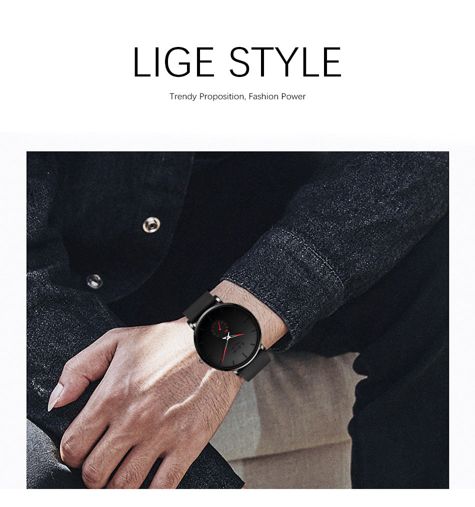 LIGE Ultra-Thin Quartz Watch for Men & Women - Classic, with Silicone Strap - Perfect Birthday or Christmas Gift