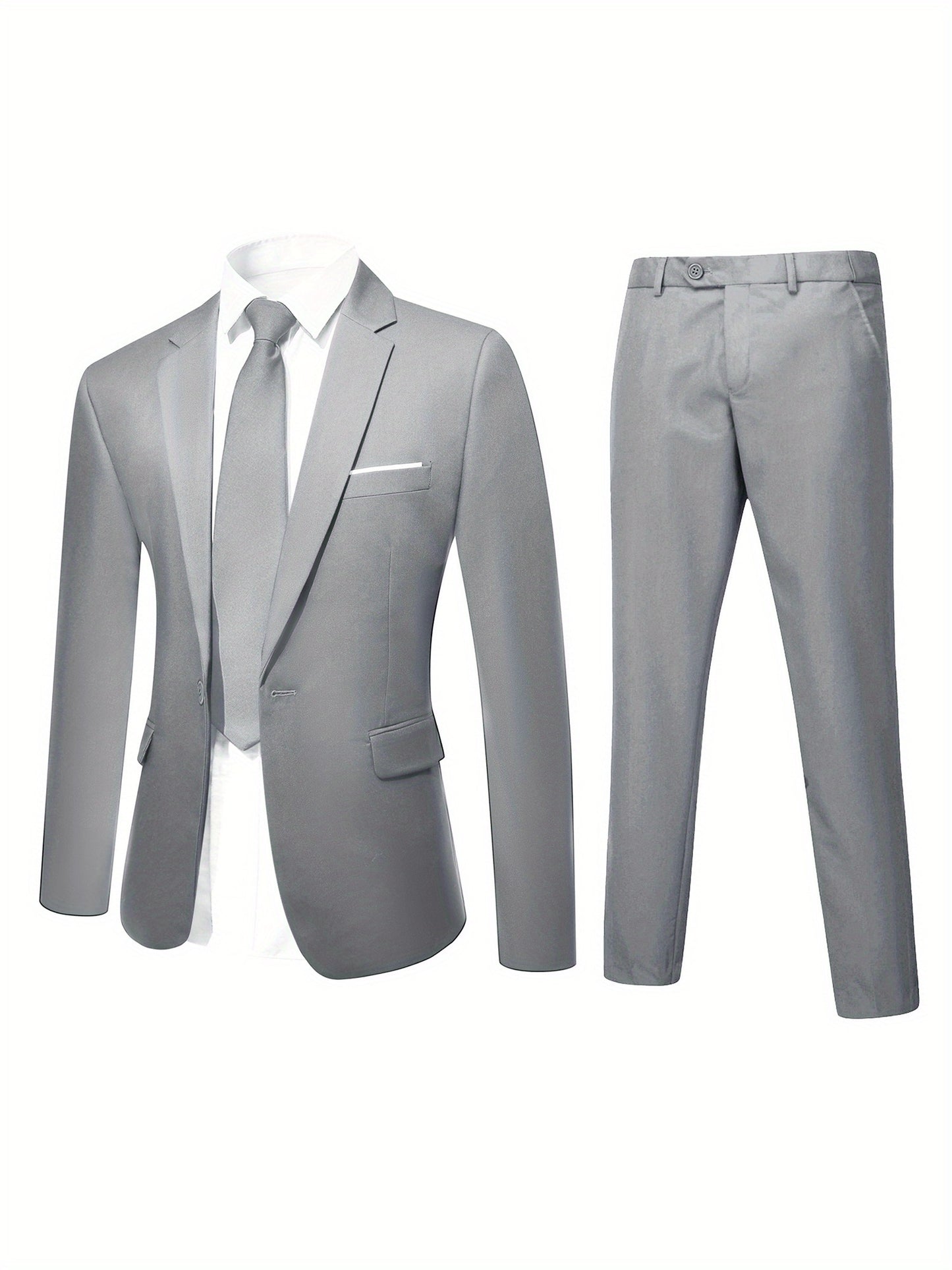 Men's Sleek Two-Piece Suit Set: One-Button Blazer & Dress Pants - Solid Color, Viscose/Polyester Blend, Non-Stretch Fabric, Perfect for Business Casual or Formal Occasions