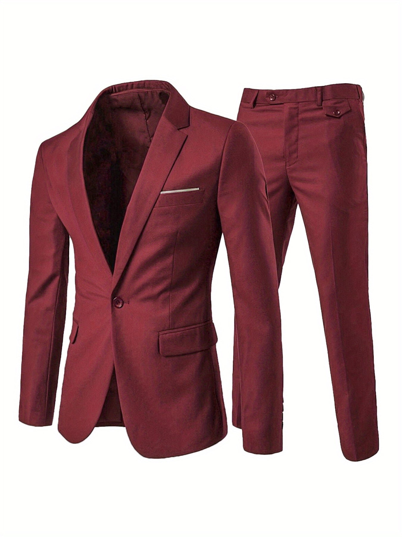 Men's Sleek Two-Piece Suit Set: One-Button Blazer & Dress Pants - Solid Color, Viscose/Polyester Blend, Non-Stretch Fabric, Perfect for Business Casual or Formal Occasions